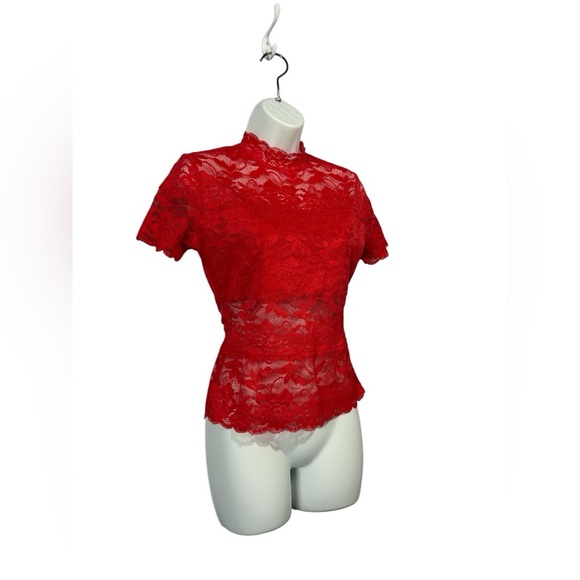 Guess Los Angeles, Shayna Knit Blouse - Red Lace - Size S - Picture 6 of 10